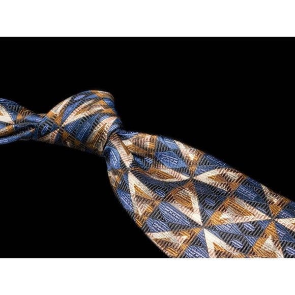 Robert Talbott Best of Class Brown Blue Geometric 100% Silk Men's Designer Tie - Picture 1 of 5